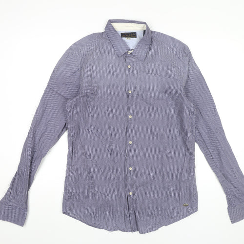 Scotch & Soda Men’s Blue Polka Dot Cotton Long Sleeve Dress Shirt L