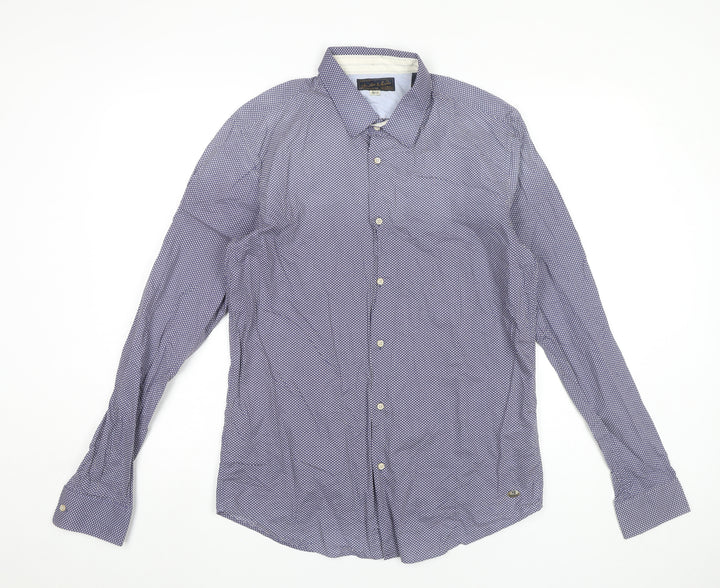 Scotch & Soda Men’s Blue Polka Dot Cotton Long Sleeve Dress Shirt L