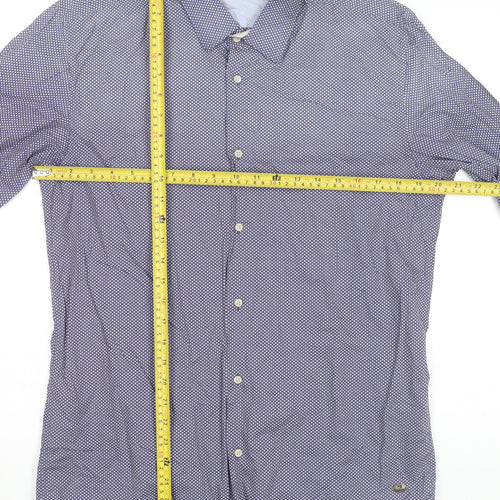 Scotch & Soda Men’s Blue Polka Dot Cotton Long Sleeve Dress Shirt L
