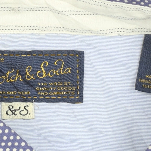 Scotch & Soda Men’s Blue Polka Dot Cotton Long Sleeve Dress Shirt L