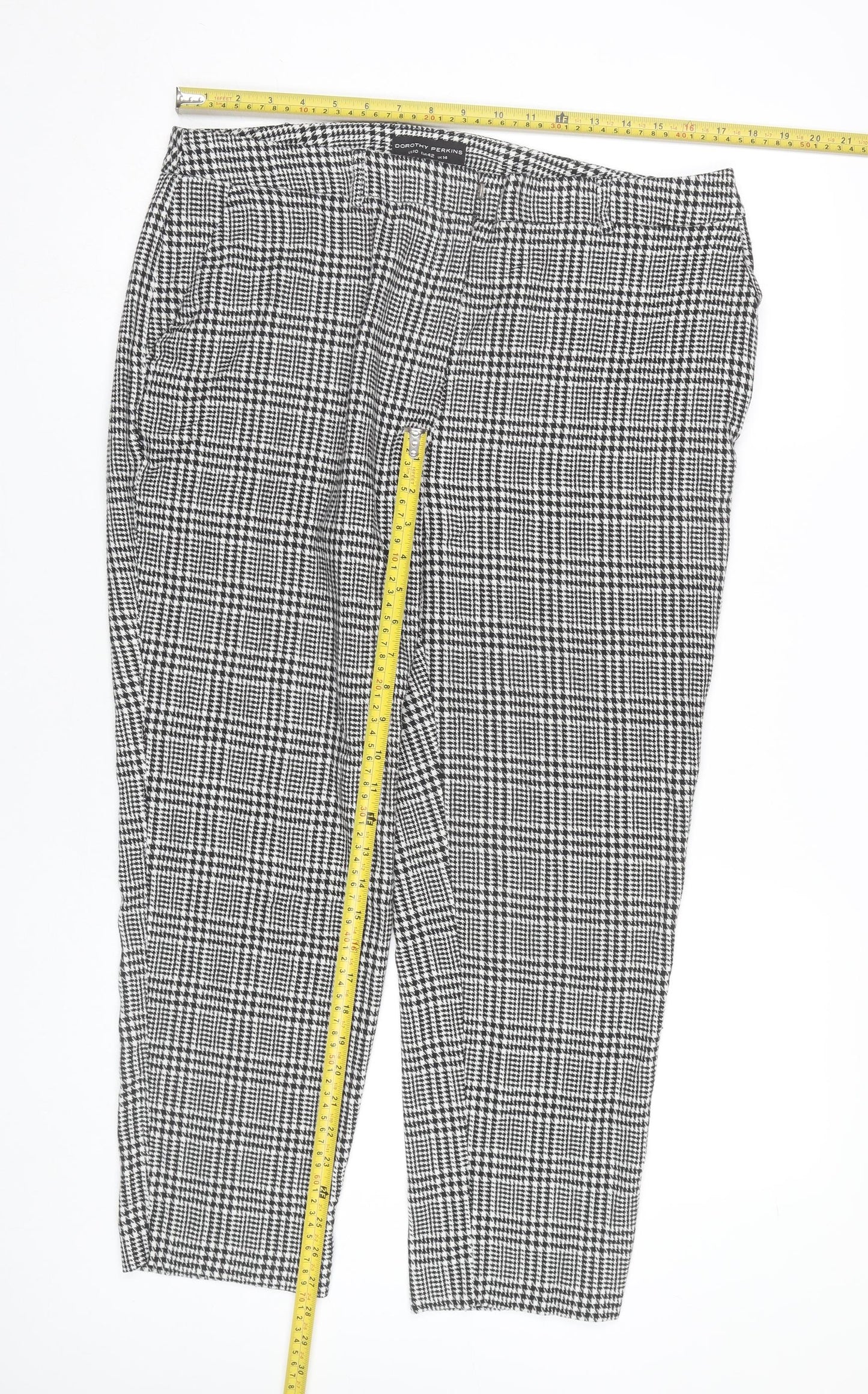Dorothy Perkins Women’s Black Check Tapered Trousers UK 14 Slim Fit
