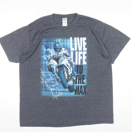 Gildan Men’s Grey XL Graphic Motorcycle Sports T-Shirt