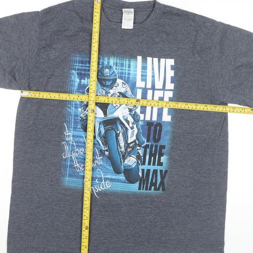 Gildan Men’s Grey XL Graphic Motorcycle Sports T-Shirt