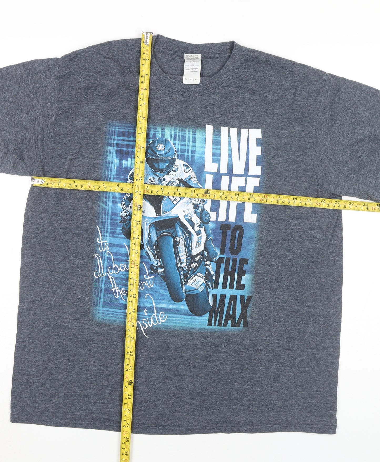 Gildan Men’s Grey XL Graphic Motorcycle Sports T-Shirt