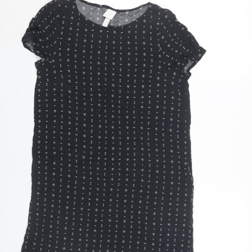 H&M Women Black Shift Dress Size 10 Short Sleeve Knee Length