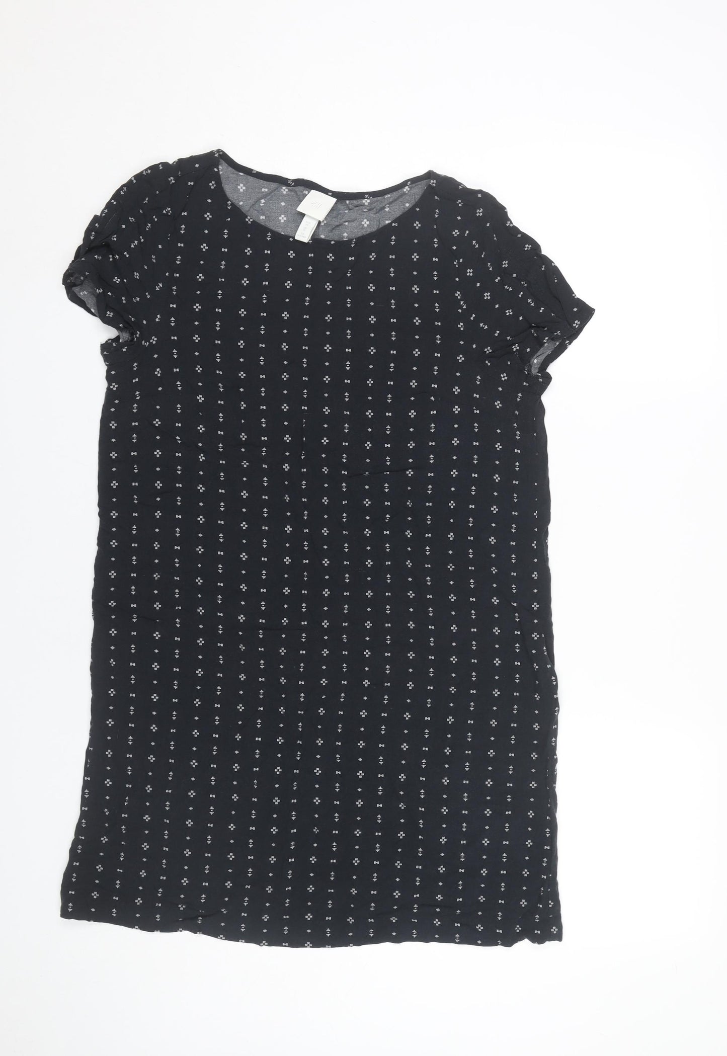 H&M Women Black Shift Dress Size 10 Short Sleeve Knee Length