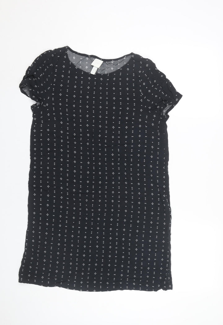 H&M Women Black Shift Dress Size 10 Short Sleeve Knee Length