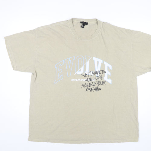 New Look Men Beige Graphic Logo Cotton T-Shirt Size L