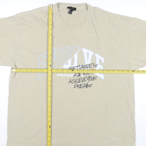 New Look Men Beige Graphic Logo Cotton T-Shirt Size L