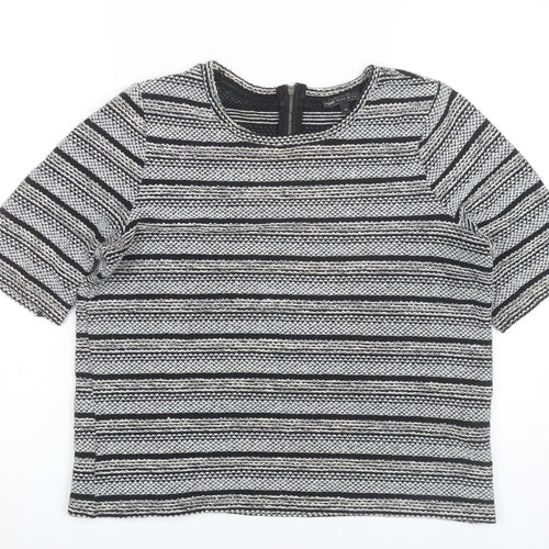 Next Women’s Black Striped Knit Short Sleeve Top Size 14