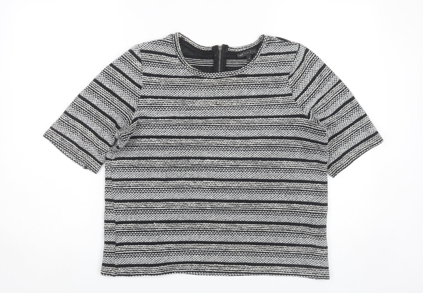 Next Women’s Black Striped Knit Short Sleeve Top Size 14