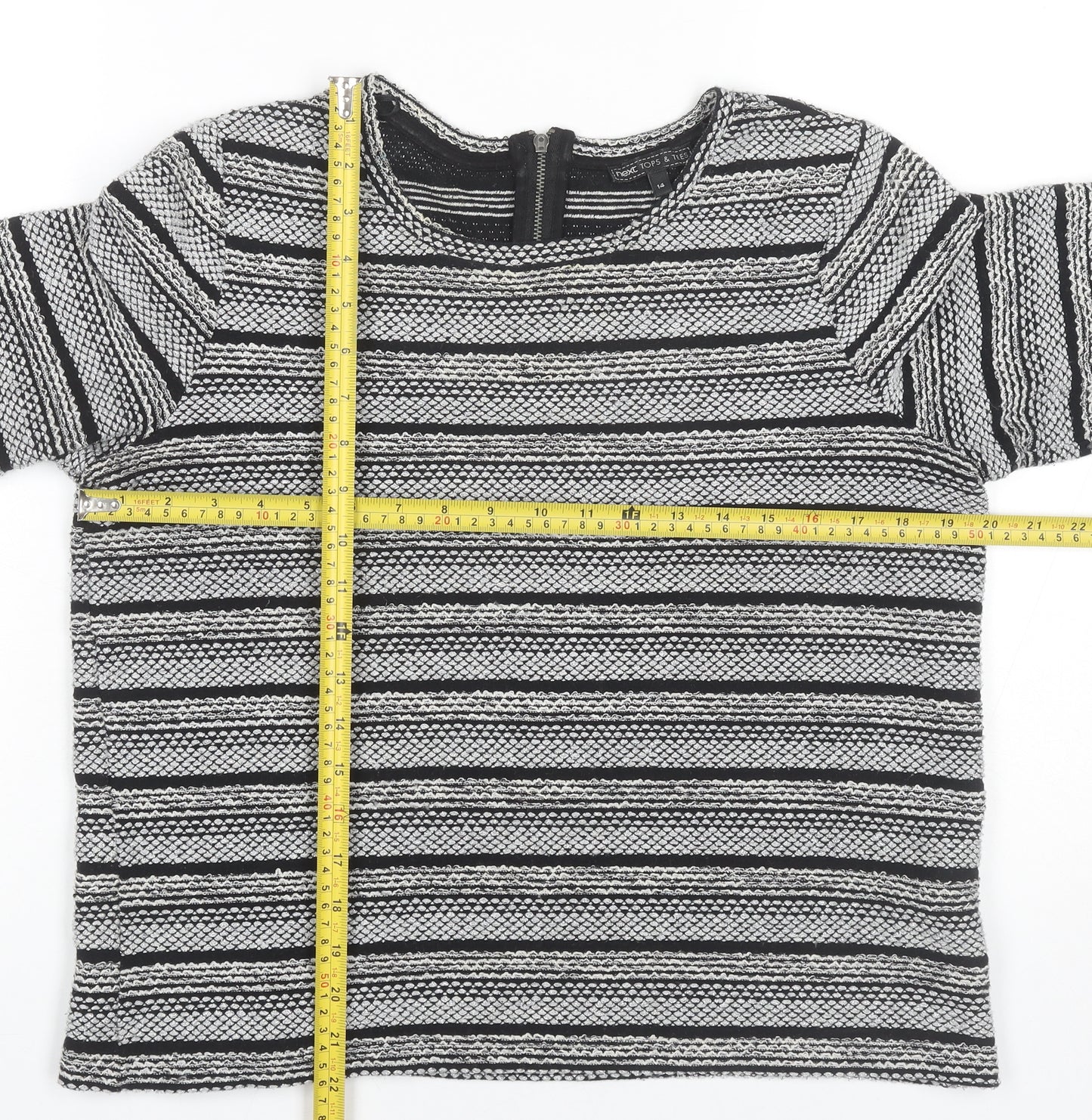 Next Women’s Black Striped Knit Short Sleeve Top Size 14