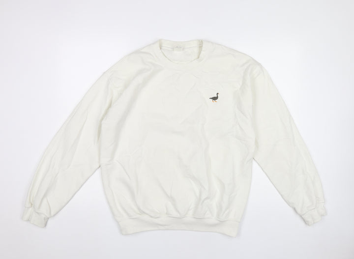 G&G Unisex White Medium Pullover Sweatshirt with Logo