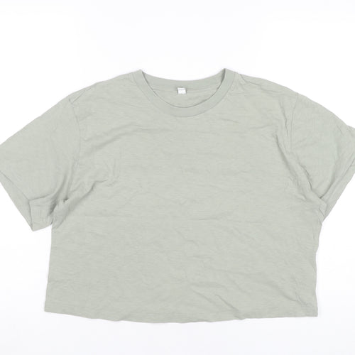 Uniqlo Women Green L Cropped Cotton T-Shirt Casual Top
