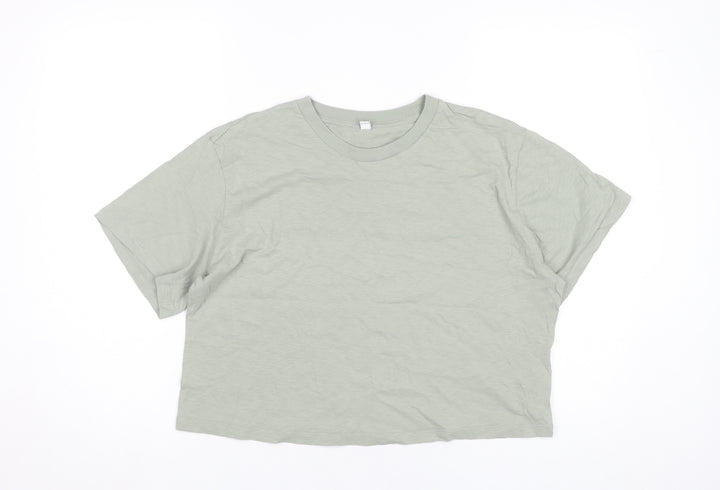 Uniqlo Women Green L Cropped Cotton T-Shirt Casual Top