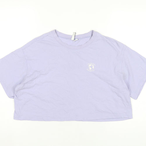 H&M Women Purple Cropped T-Shirt Size 12 Cotton Short Sleeve Casual