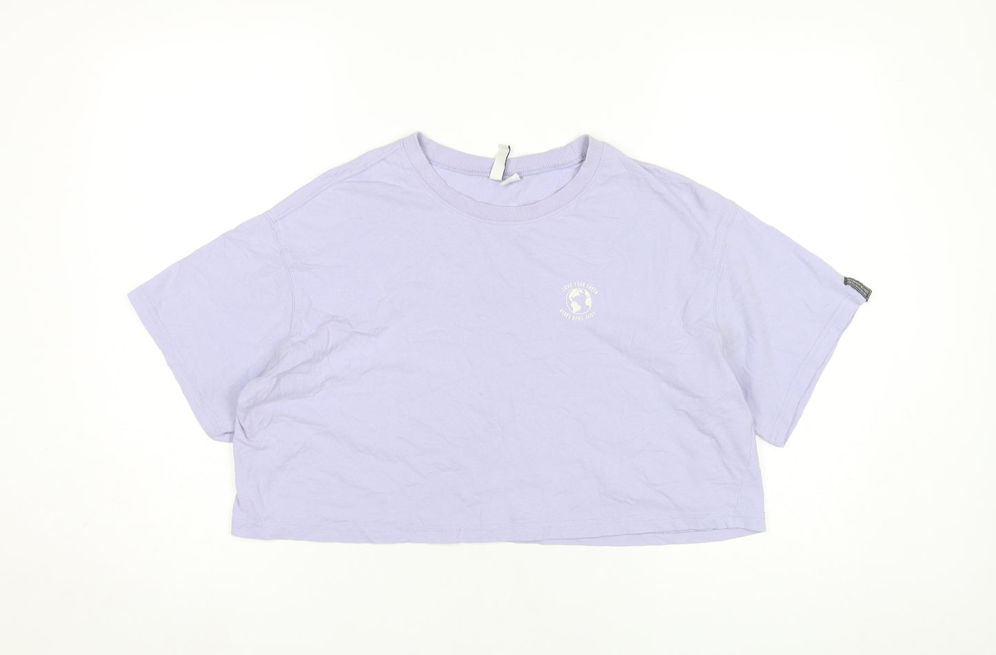 H&M Women Purple Cropped T-Shirt Size 12 Cotton Short Sleeve Casual