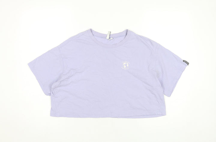 H&M Women Purple Cropped T-Shirt Size 12 Cotton Short Sleeve Casual