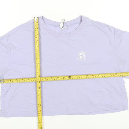 H&M Women Purple Cropped T-Shirt Size 12 Cotton Short Sleeve Casual