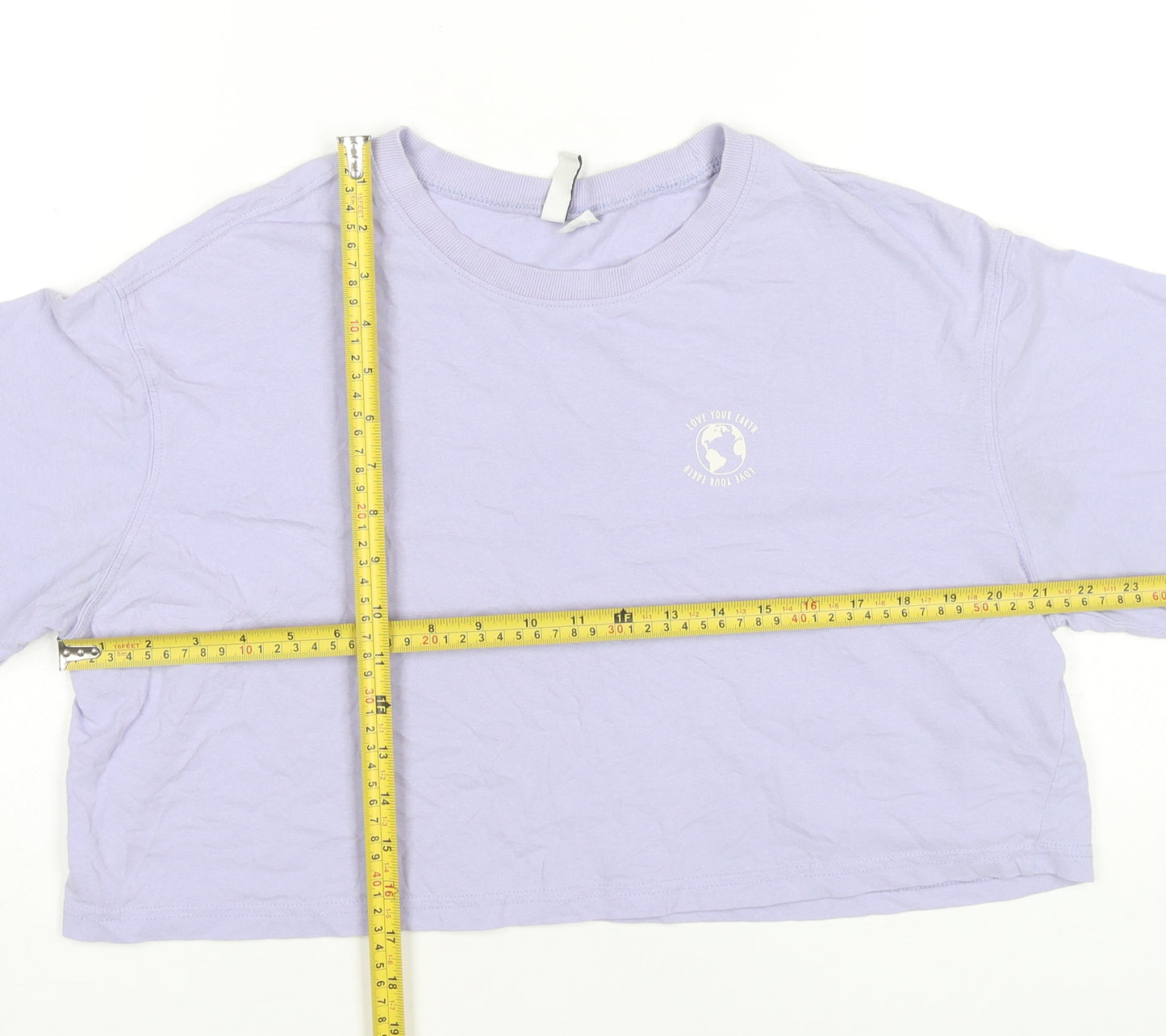 H&M Women Purple Cropped T-Shirt Size 12 Cotton Short Sleeve Casual