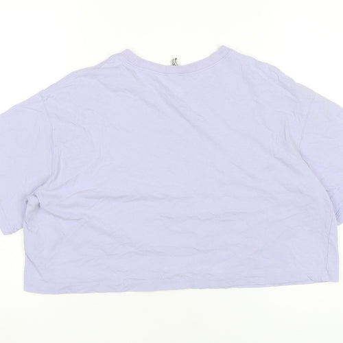 H&M Women Purple Cropped T-Shirt Size 12 Cotton Short Sleeve Casual