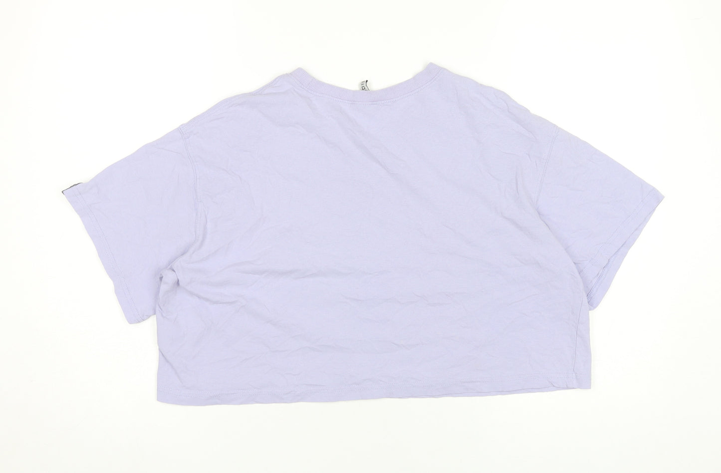 H&M Women Purple Cropped T-Shirt Size 12 Cotton Short Sleeve Casual