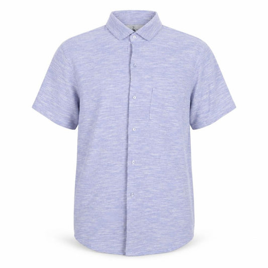 Front view of Tailorbyrd Men’s Blue Short Sleeve Button-Up Shirt, size L, Casual