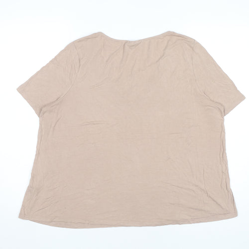 Topshop Womens Beige Size 16 Short Sleeve Cotton V-Neck T-Shirt