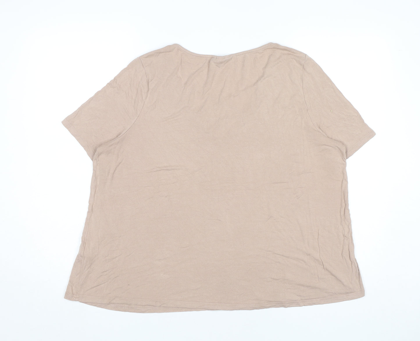 Topshop Womens Beige Size 16 Short Sleeve Cotton V-Neck T-Shirt