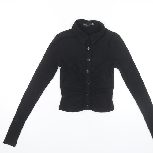 PrettyLittleThing Women’s Black Cropped Button-Up Shirt Size 8