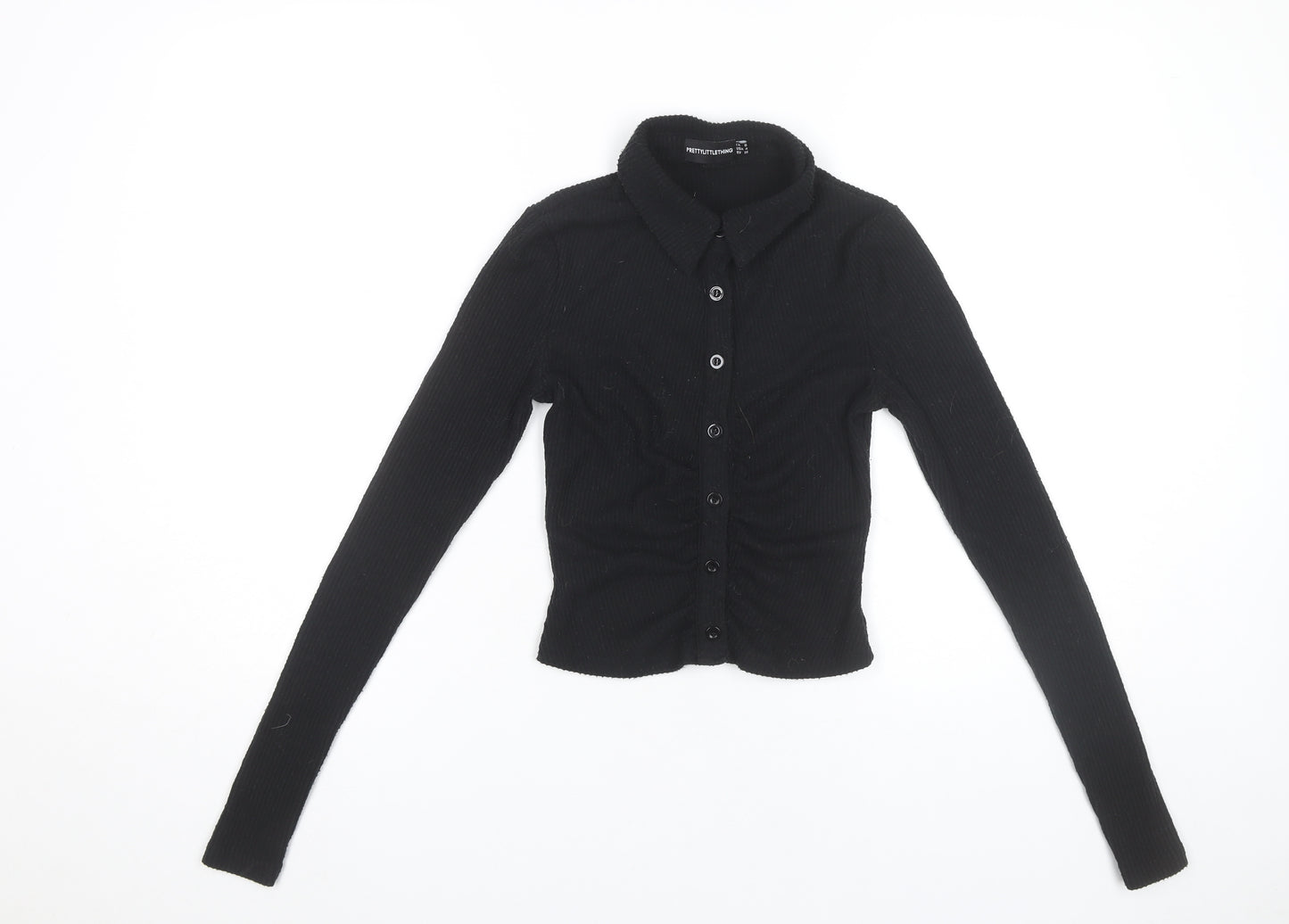 PrettyLittleThing Women’s Black Cropped Button-Up Shirt Size 8