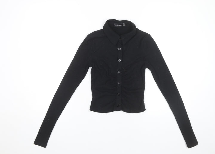 PrettyLittleThing Women’s Black Cropped Button-Up Shirt Size 8