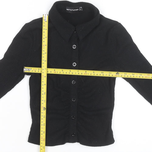 PrettyLittleThing Women’s Black Cropped Button-Up Shirt Size 8