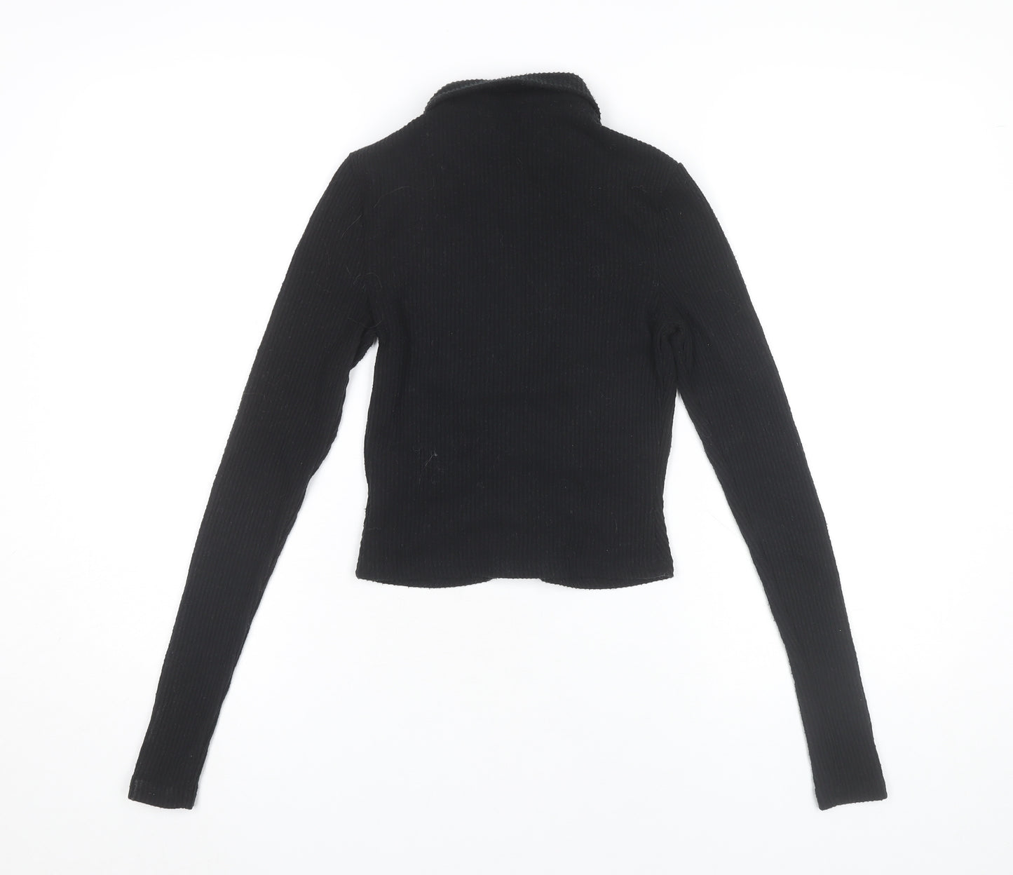 PrettyLittleThing Women’s Black Cropped Button-Up Shirt Size 8