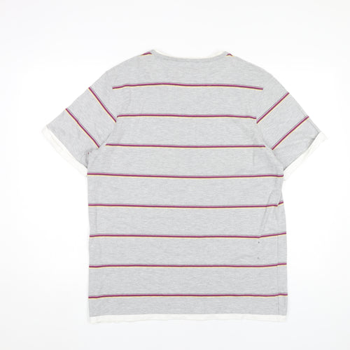Parkes Men’s Grey Striped V-Neck T-Shirt Size L Short Sleeve Cotton Blend