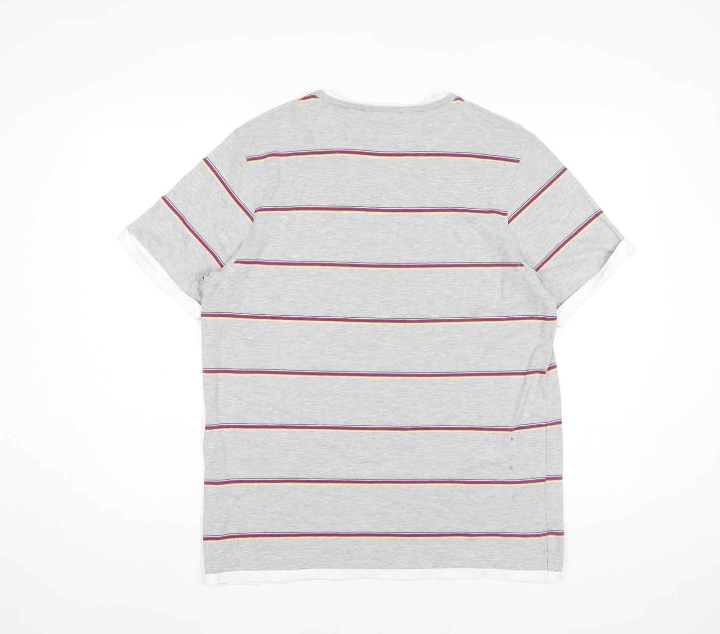 Parkes Men’s Grey Striped V-Neck T-Shirt Size L Short Sleeve Cotton Blend
