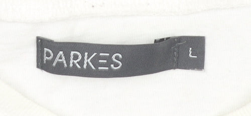 Parkes Men’s Grey Striped V-Neck T-Shirt Size L Short Sleeve Cotton Blend