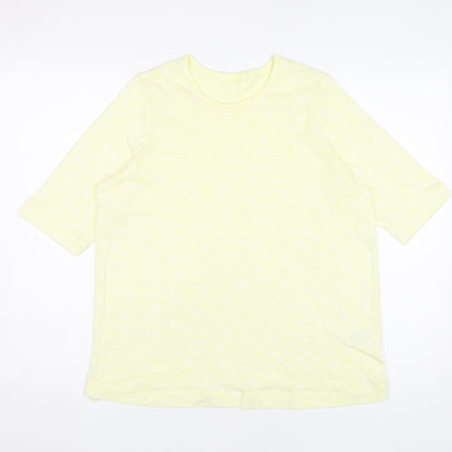 Marks and Spencer Women Yellow Size 16 Cotton Blend 3/4 Sleeve T-Shirt