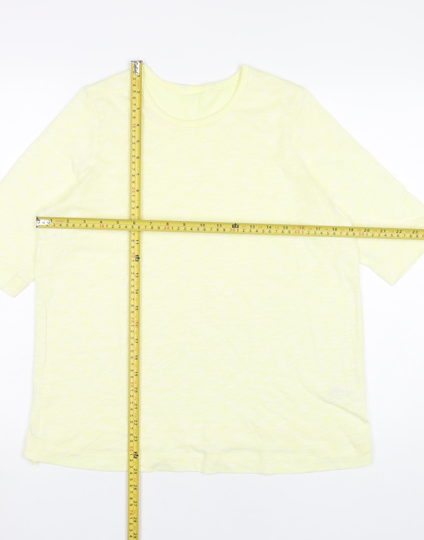 Marks and Spencer Women Yellow Size 16 Cotton Blend 3/4 Sleeve T-Shirt