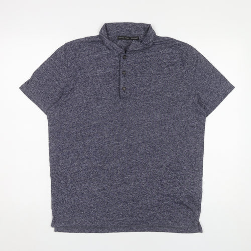 Zara Man Mens Blue Slim Fit Linen Blend Polo Shirt Size L