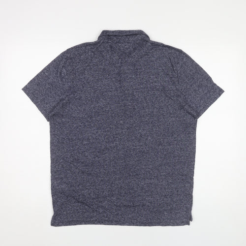 Zara Man Mens Blue Slim Fit Linen Blend Polo Shirt Size L