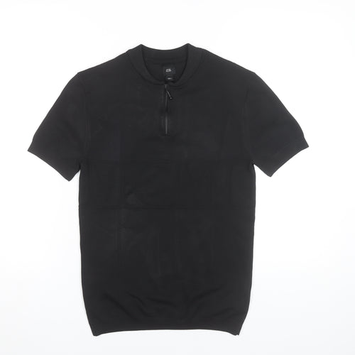 River Island Men’s Black Short Sleeve Zip T-Shirt Size S