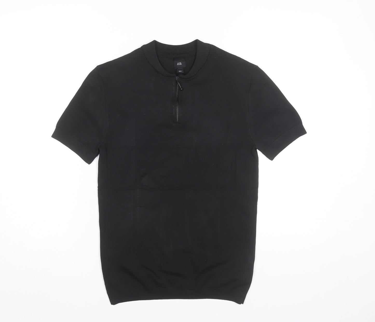 River Island Men’s Black Short Sleeve Zip T-Shirt Size S