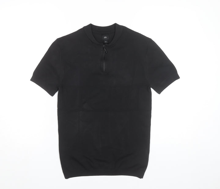 River Island Men’s Black Short Sleeve Zip T-Shirt Size S