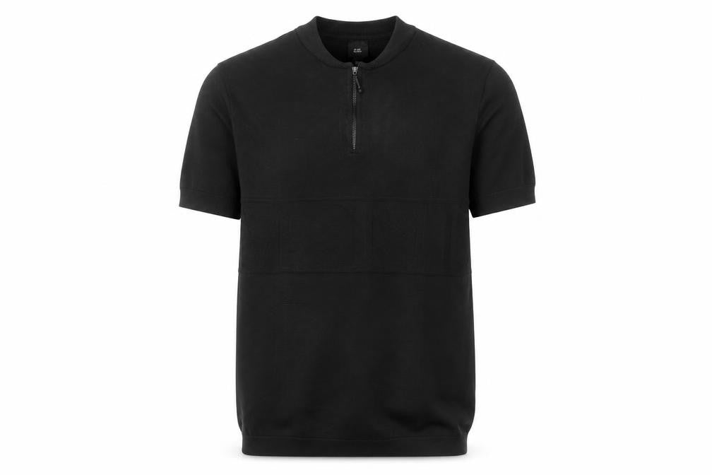 Front view of River Island Men’s Black Short Sleeve Zip T-Shirt, size S
