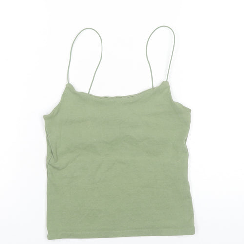 Zara Women Green Tank Top Size 14 Camisole Spaghetti Strap Cotton