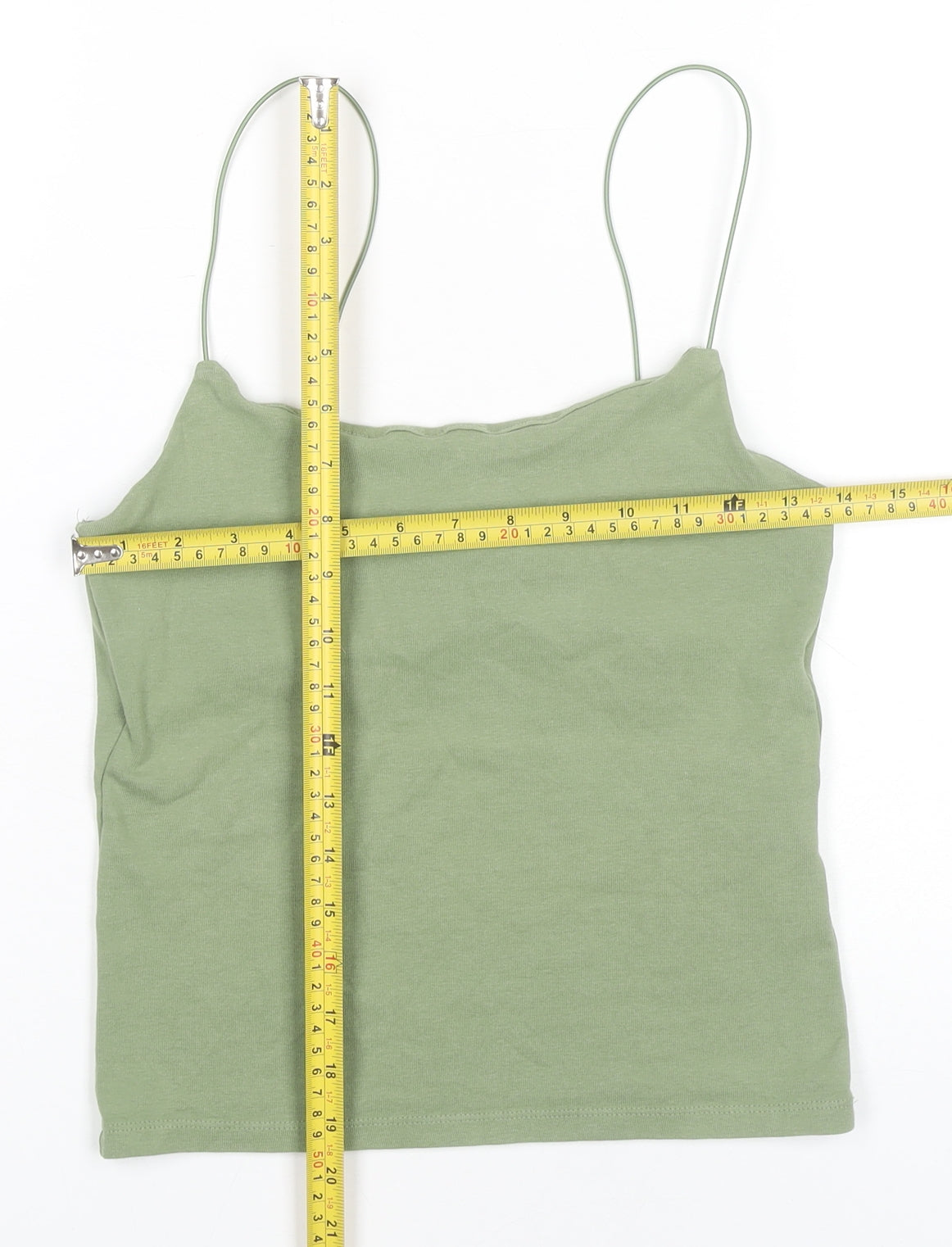 Zara Women Green Tank Top Size 14 Camisole Spaghetti Strap Cotton