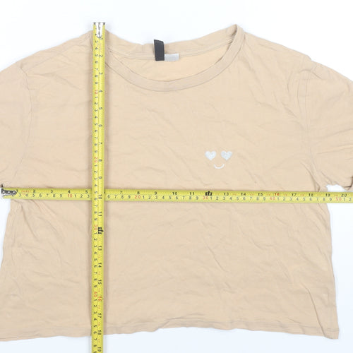 H&M Divided Women’s Beige Cropped T-Shirt Size 8 Embroidered
