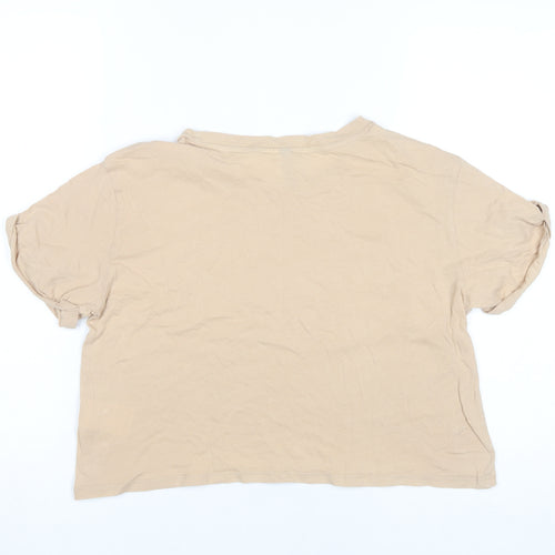 H&M Divided Women’s Beige Cropped T-Shirt Size 8 Embroidered