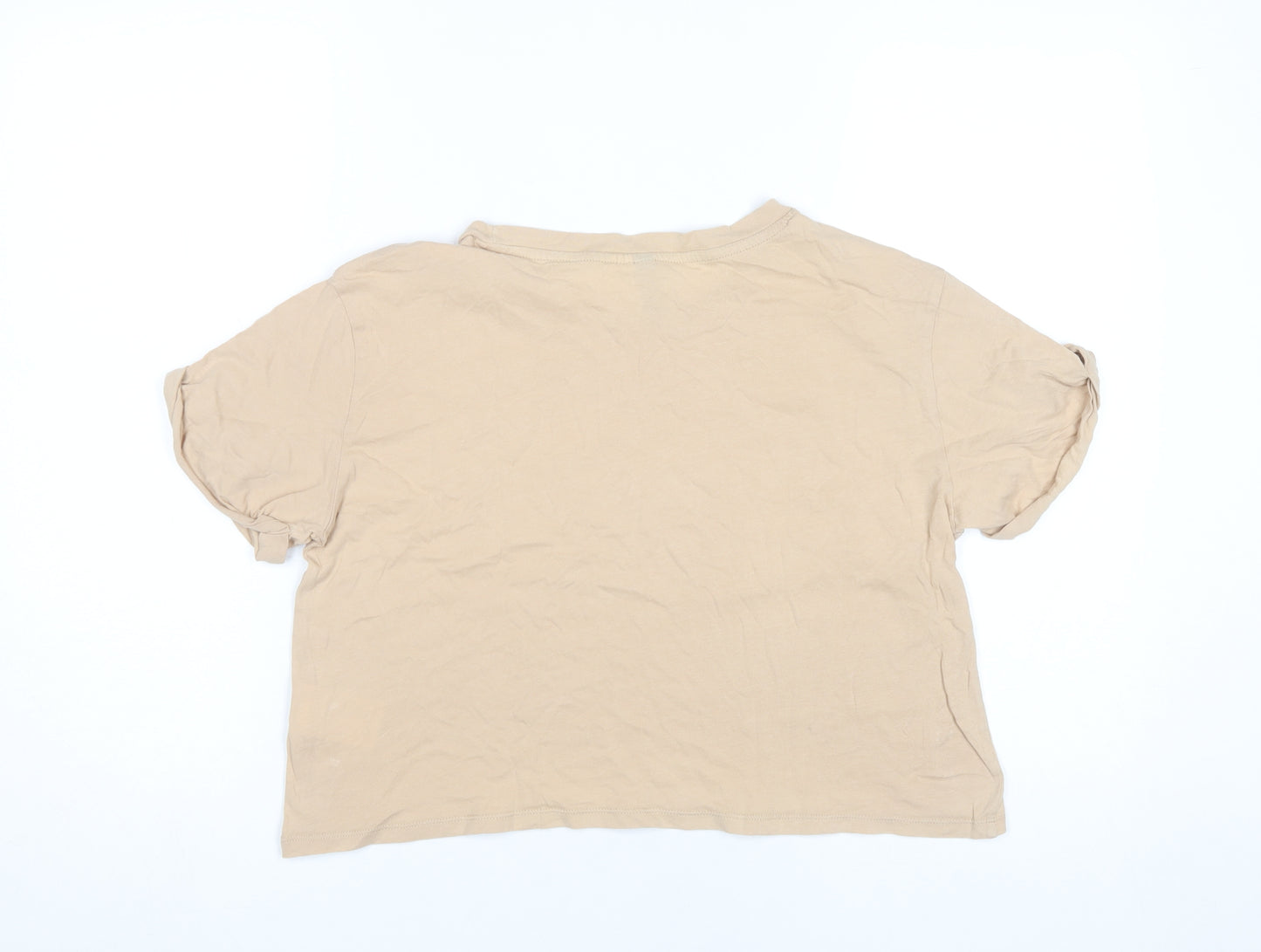 H&M Divided Women’s Beige Cropped T-Shirt Size 8 Embroidered